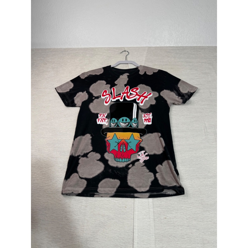 Slash Guns N Roses Ron English Grin Skull Bleach Tie Dye Shirt XS Black 2022